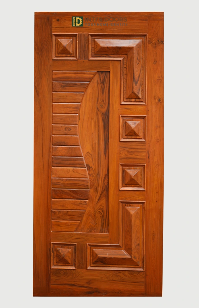 Bastar Teak Single Door with Geometric Carving and Rich Polish