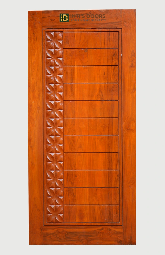 Bastar Teak Single Door with Minimal Carving and Smooth Polish