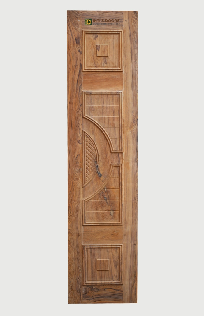 Bastar Teak Wood Designer Door - Curved & Geometric Carving Pattern