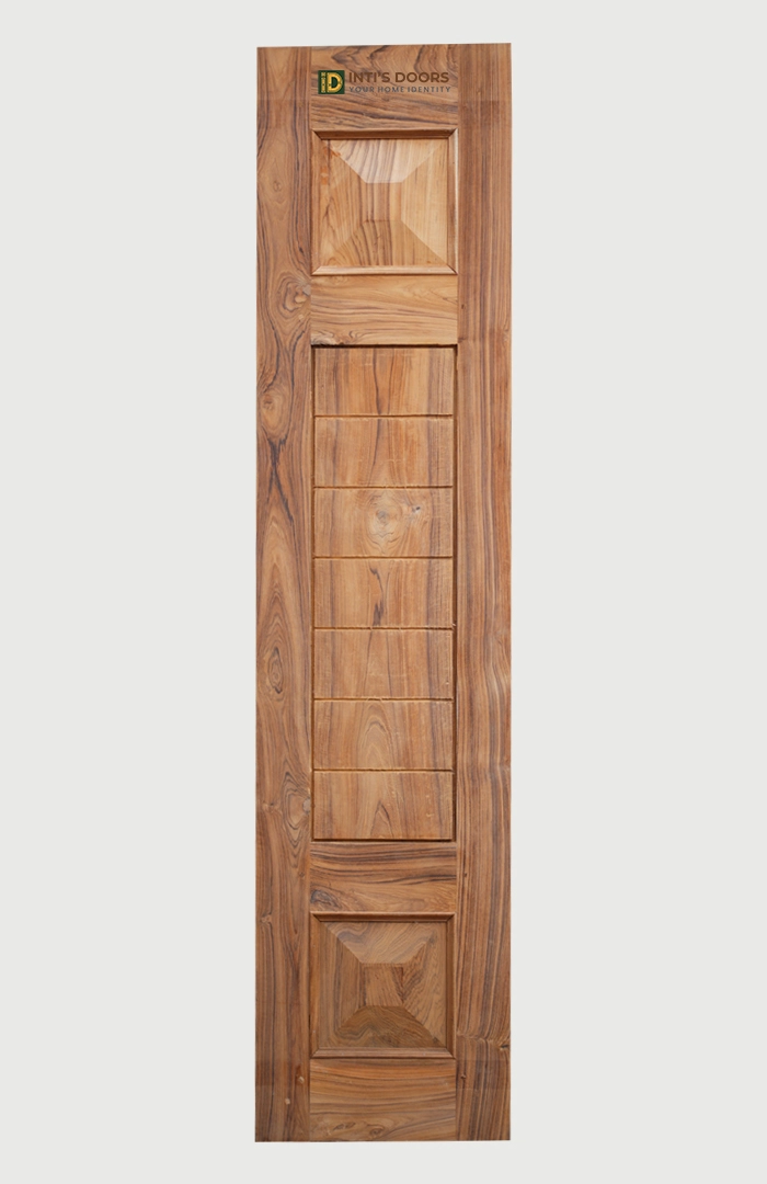 Bastar Teak Wood Panel Door – Geometric Block Carving Design