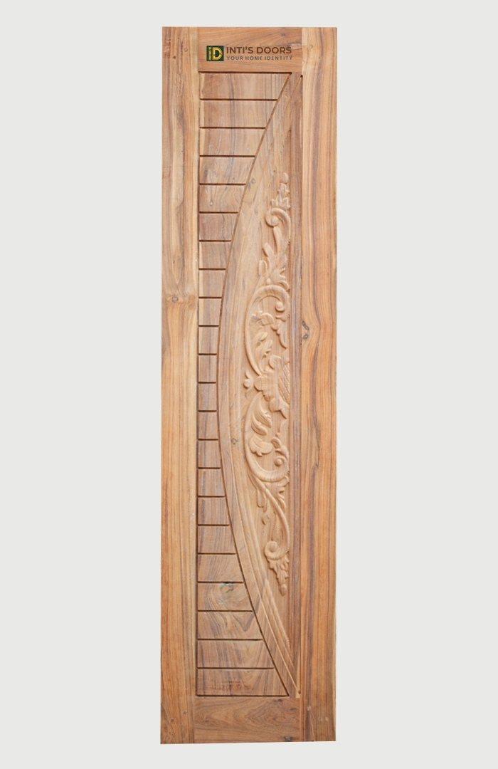 Hand-Carved Bastar Teak Wood Door Panel with Contemporary Floral Design