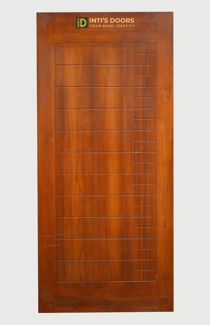 Polished Teak Wood Single Door with Geometric Design